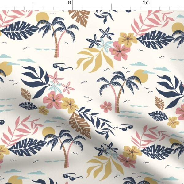 Hawaiian Fabric - Hawaiian Shirt 2 By Laura May Designs - Hawaiian Palm Tree Leaves Retro Vintage Cotton Fabric By The Yard With Spoonflower