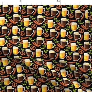 Funny Fabric - Octoberfest Beer, Brats, Hops And Pretzels By Khaus Germany Beerfest Food Sausage -Cotton Fabric By The Yard With Spoonflower image 1