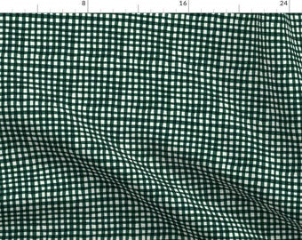 May include: A green and white gingham fabric with a subtle texture. The fabric has a repeating pattern of small squares.