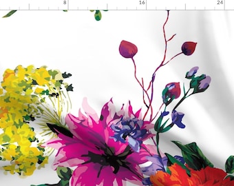 Bouquet Fabric - Floral Fantasy by bownut - Flower Floral Large Rose Peony Hydrangea Red Blue Pink Giant Fabric by the Yard by Spoonflower