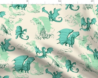Dragon Fabric - Dragon Jade By Pattern State - Dragon Mythical Creature Turquoise Magical Print Cotton Fabric By The Yard With Spoonflower