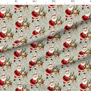 Santa Claus Fabric Reindeer Wreaths Bells Ribbons Snow Mistletoe Retro Kitsch By Raveneve Xmas Cotton Fabric By The Yard With Spoonflower image 3