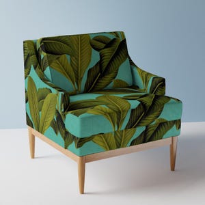 Banana Leaf Upholstery Fabric- Palm Tropical Aqua Blue by peacoquettedesigns - Botanical Tropical   Fabric By The Yard With Spoonflower