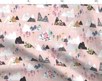 Pink Mountain Landscape Nursery Fabric - Mountain Dreams (Rose) By Nouveau Bohemian - Mountain Cotton Fabric By The Yard With Spoonflower