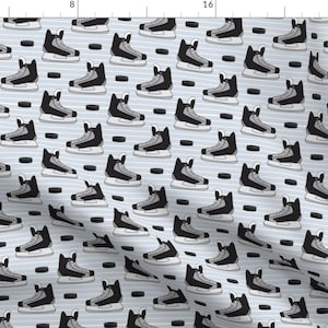 Ice Hockey Gray Skates Pattern Fabric - Hockey Skates On Ice By Dearchickie - Ice Hockey Cotton Fabric By The Yard With Spoonflower