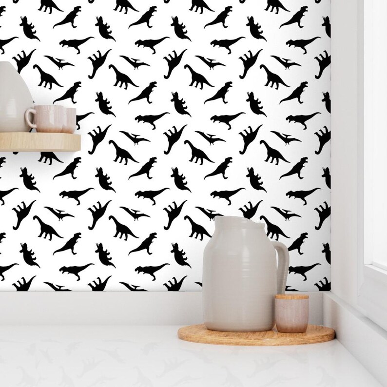 Dinosaur Wallpaper - Dinos By Littlearrowdesign - Black White Kids Nursery Playroom Removable Self Adhesive Wallpaper Roll by Spoonflower image 7