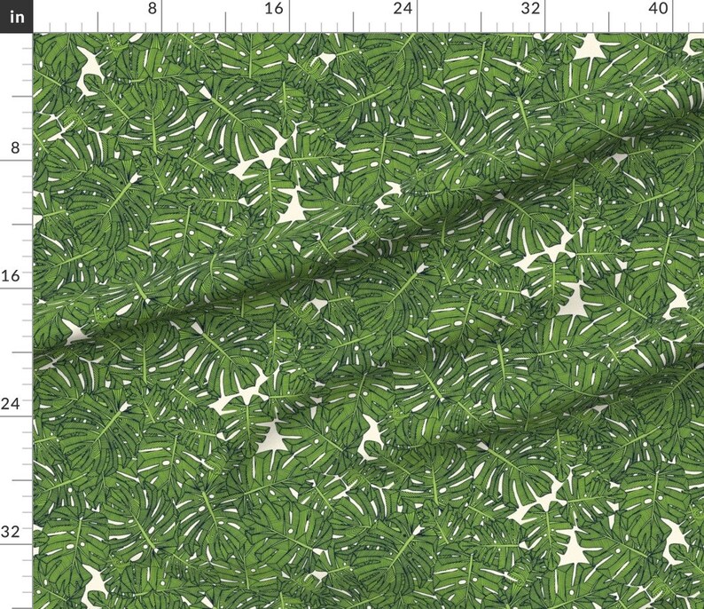 Swiss Cheese Plant Fabric Monstera Leaves Green Pearl by Etsy