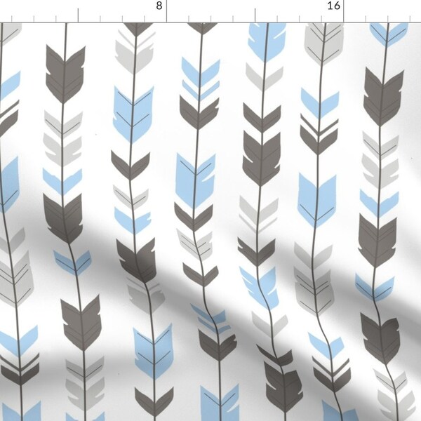 Arrow Feathers Fabric - Arrow Feathers - Baby Boy Blue, , Grey,White- By Sugarpinedesign - Cotton Fabric by the Yard with Spoonflower