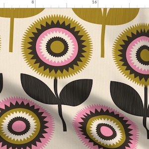Retro Apparel Fabric - Jumbo Scandi Floral by carey_copeland - Flowers Scandi Pink And Black Vintage Mcm Clothing Fabric by Spoonflower zdjęcie 1