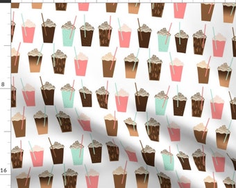 Coffee Fabric - Iced Coffee - Cute Summer Iced Coffee Pastel Drinks By Charlotte Winter - Coffee Fabric by the yard With Spoonflower