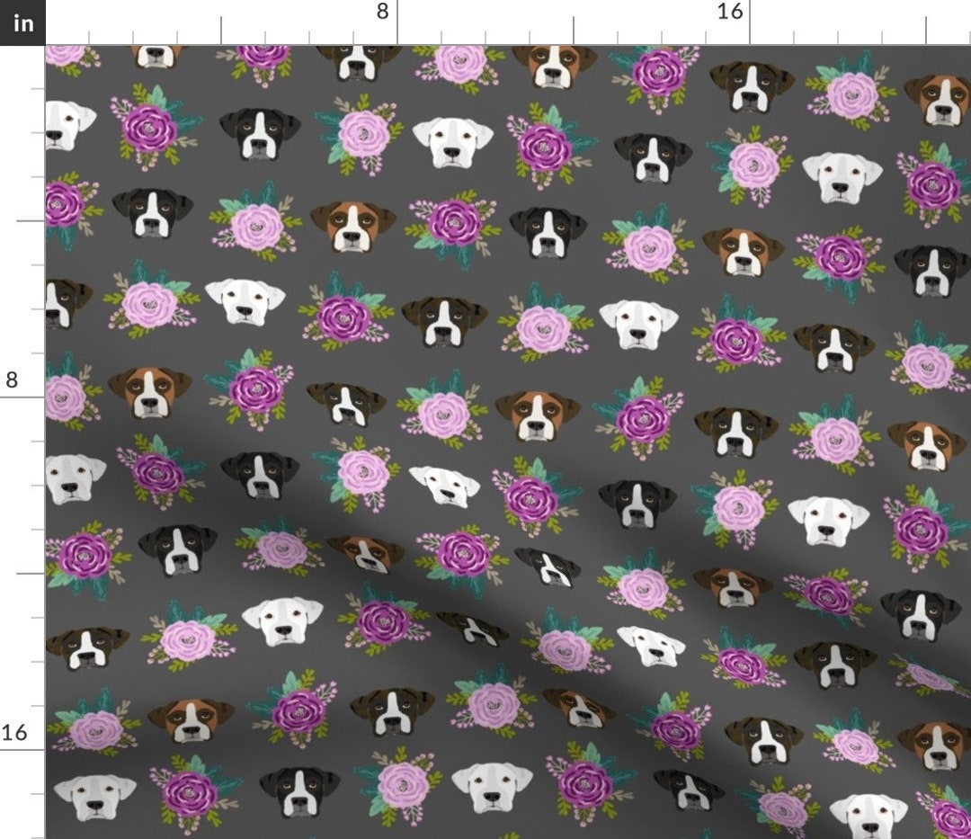 Boxer Fabric Boxer Dog Fabric Boxer Heads Charcoal by Etsy