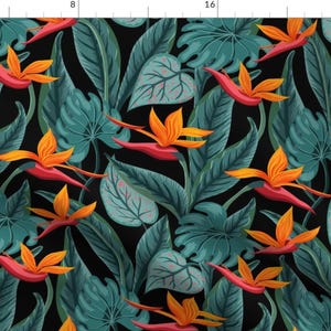 Flowers Fabric - Paint By Number Bird Of Paradise Black Background By Vo Aka Virginiao - Flowers Cotton Fabric By The Yard With Spoonflower