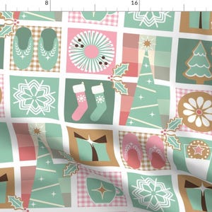 Christmas Patchwork Extra Wide Sateen Fabric Winter Holiday Pink Green Cozy Hygge Fabric By The Yard Cozy Winter Holiday by wolflingblue image 3