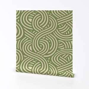 « Papier peint amovible rétro vert avocat - Vagues géométriques abstraites - Art mural - Décoration murale - Minimalist Eight » par chicca_besso