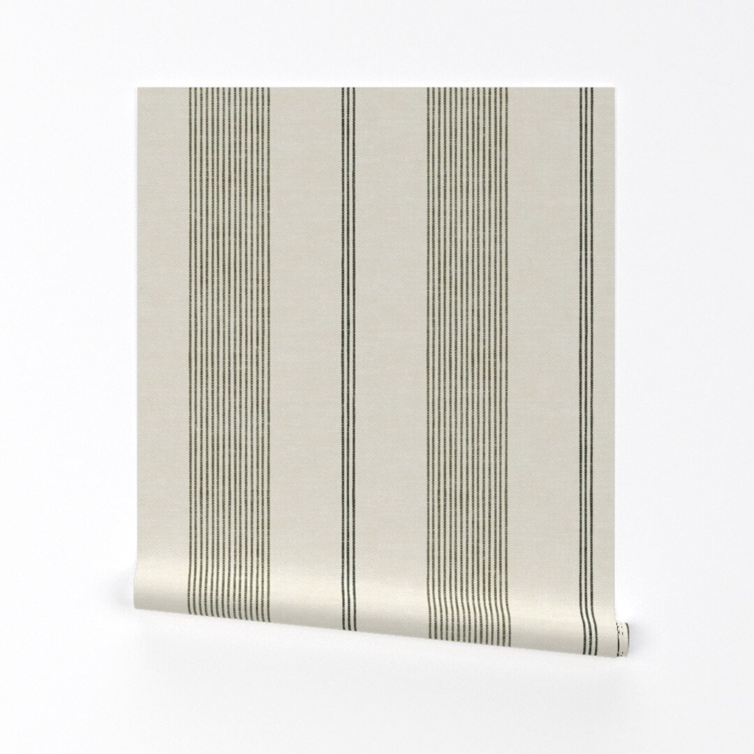 Sage Green Stripe Wallpaper Sage on Cream by Littlearrowdecor Modern