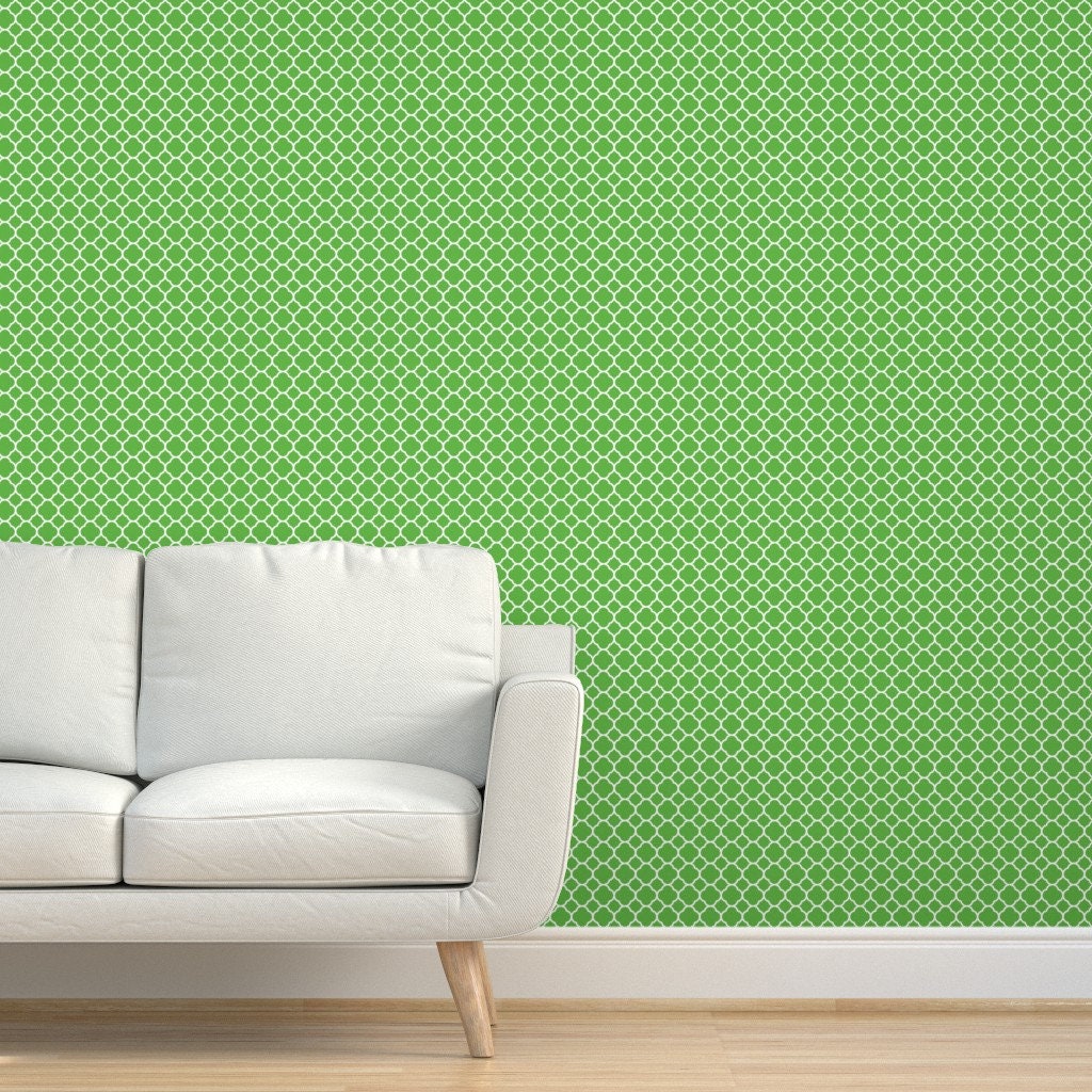 Green Wallpaper Kelly Green Quatrefoil by Sweetzoeshop | Etsy