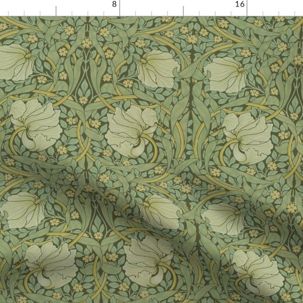 William Morris Fabric - Pimpernel by peacoquettedesigns - Green Flowers Antique Floral Victorian Edwardian Fabric by the Yard by Spoonflower