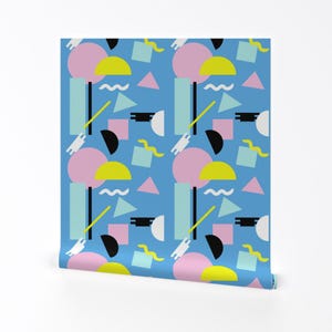 Postmodern Removable Peel and Stick Wallpaper - Memphis Milano Geometric 80s - Wall Art Wall Decor - Postmodern Sea by yesterdaycollection
