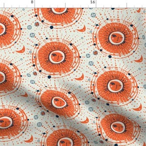 Sun Solar System Orange Fabric - Sol - Orange Small Astrology Outer Space By Alison Janssen - Sun Cotton Fabric By The Yard With Spoonflower