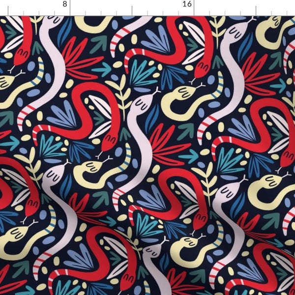 Snakes Fabric - Nest Of Vipers By Natalia Gonzalez - Snakes Abstract Kids Science Black Red Blue Cotton Fabric By The Yard With Spoonflower