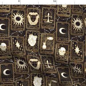 Tarot Fabric - Tarot And Constellations by allieleigh - Witchy Divination Black Beige Magic Halloween Fabric by the Yard by Spoonflower