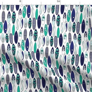 Surfing Fabric - Nautical Surf Board Sea Green Blue Beach Water Summer By Misschiffdesigns - Cotton Fabric by the Yard with Spoonflower