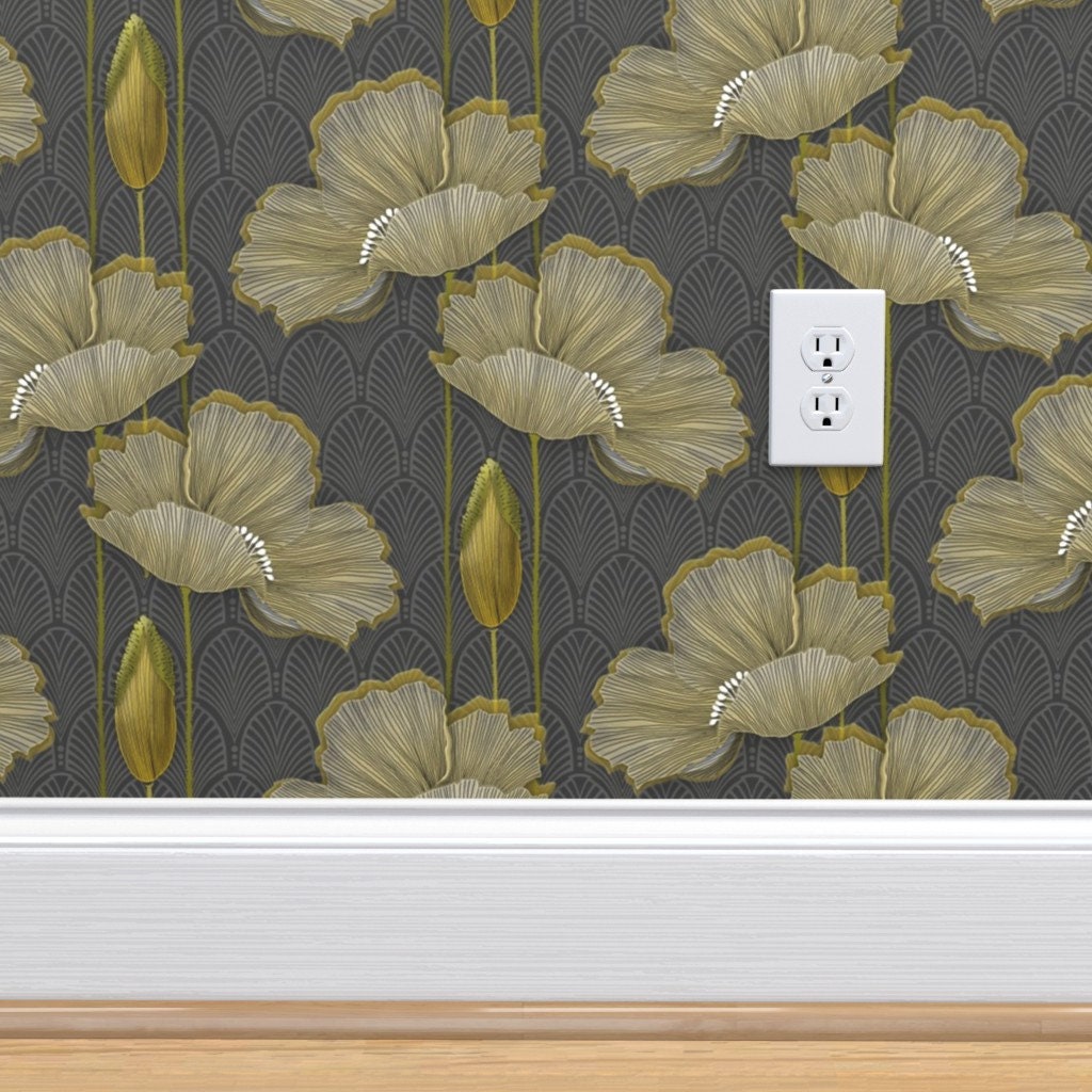 Art Deco Floral Wallpaper art Deco Fleurs Dor by J9design Etsy