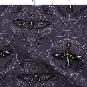 Witch Fabric - Lunar Witchery - Large Scale by movezerb - Moth Snakes Third Eye Lunar Purple Black Skulls  Fabric by the Yard by Spoonflower