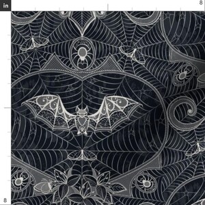 Spiderweb Damask Fabric - Gothic Lace Bats Black by Appleyards ...