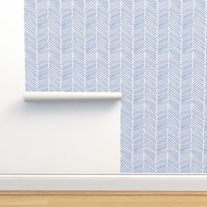 Blue Chevron Wallpaper Freeform Arrows Large In Blue By Domesticate Custom Printed Removable Self Adhesive Wallpaper Roll by Spoonflower image 4