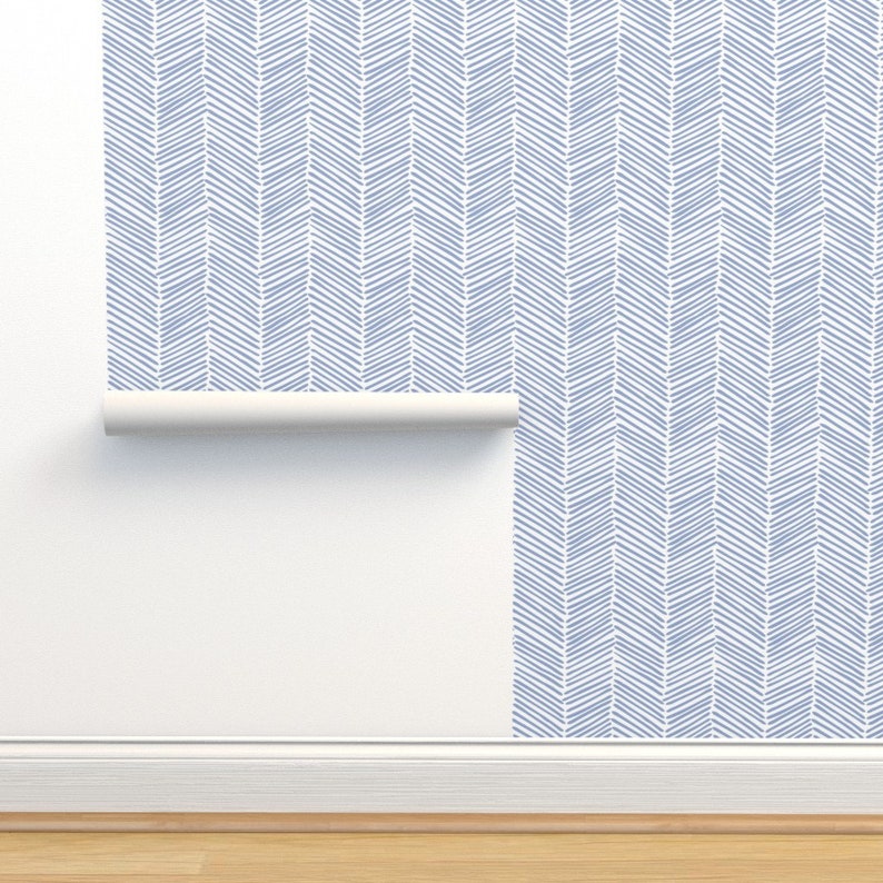 Blue Chevron Wallpaper Freeform Arrows Large In Blue By Domesticate Custom Printed Removable Self Adhesive Wallpaper Roll by Spoonflower image 4