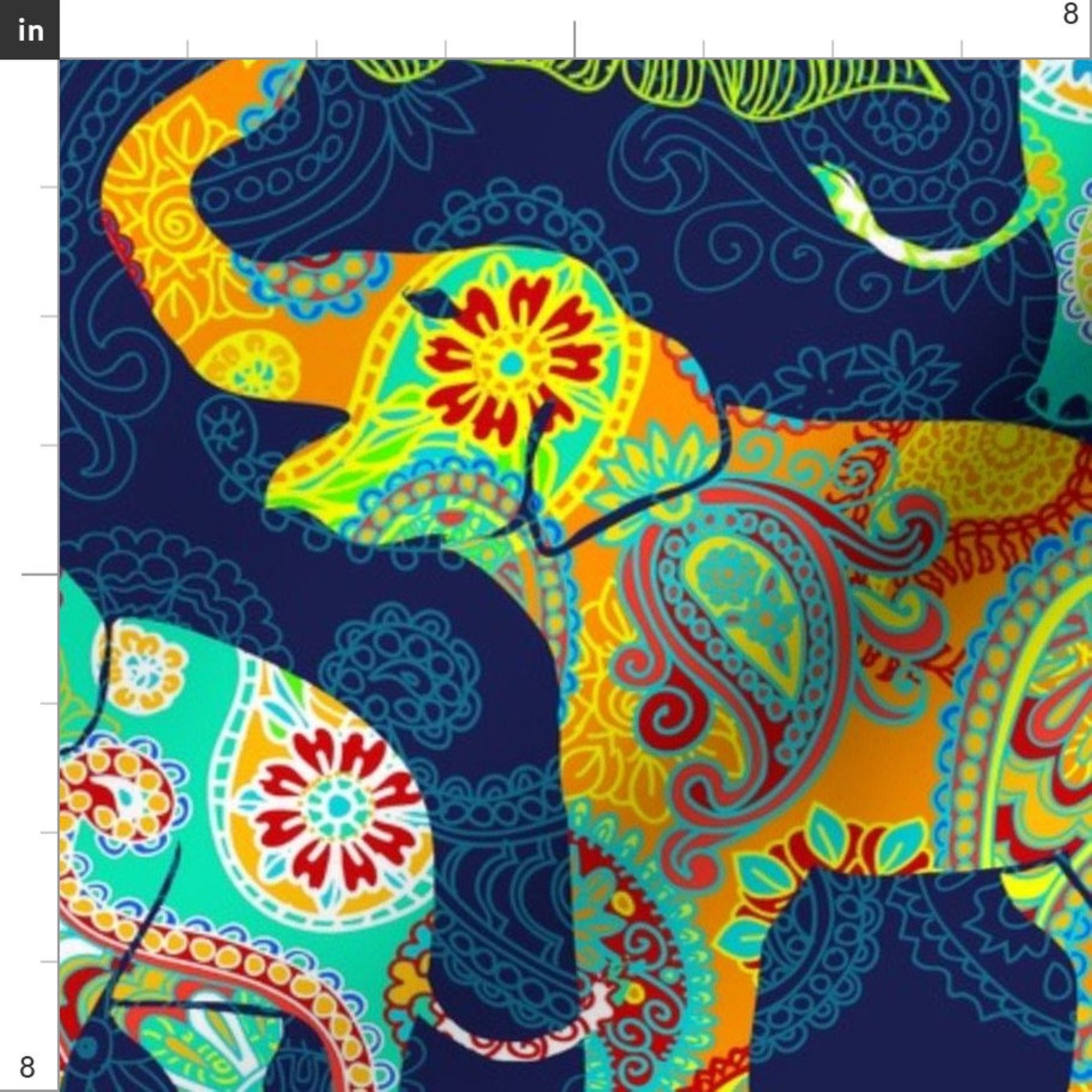 Paisley Elephants Fabric Asian Elephant Paisley Raindrops by Etsy