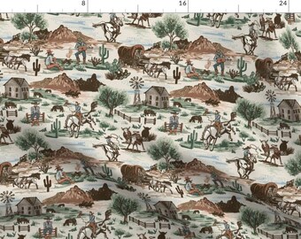 Americana Apparel Fabric - Old West Adventure Ecru by studio_birchwood - Prairie Southwest Rodeo Cowboy Retro Clothing Fabric by Spoonflower