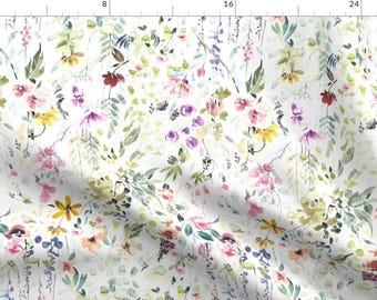 Waterolor Fabric - Wildflower Meadow by hipkiddesigns -  Floral Botanical Wildflowers Spring Summer Fabric by the Yard by Spoonflower