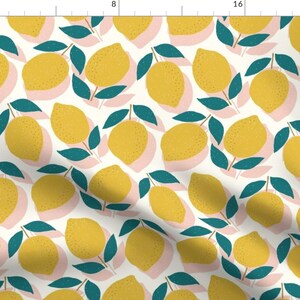 Lemon Fabric Lemons By Littlefoxhill Lemon Yellow Pink Mod Citrus Fruit Kitchen Decor Cotton Fabric By The Yard With Spoonflower image 1