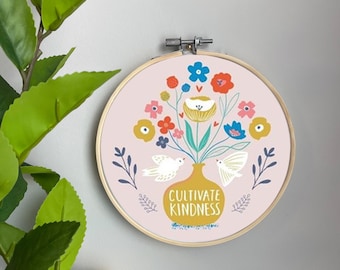 Plantilla de bordado floral en algodón - Kindness de Rosalindmaroneyillustration - Patrón de bordado para bastidor de 6" impreso a medida por Spoonflower
