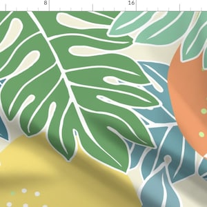 Hawaiian Breadfruit Fabric - Jumbo Ulu Breadfruit by maliuana - Pastel Tropical Coral Pale Yellow Aloha  Fabric by the Yard by Spoonflower