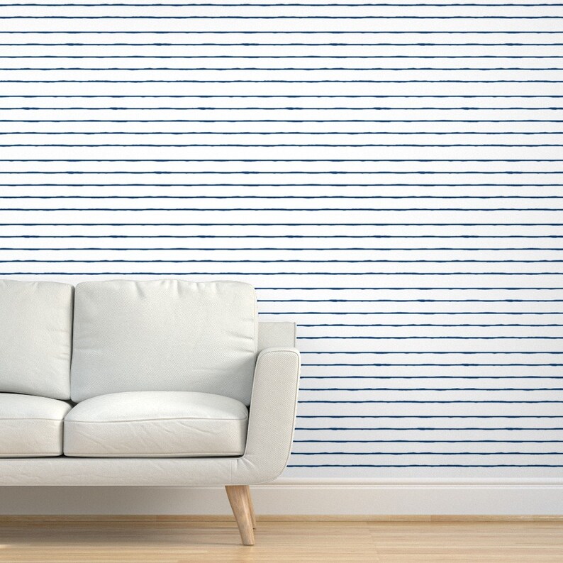 Navy Nautical Stripe Wallpaper Swim Lane Stripe White Navy Etsy