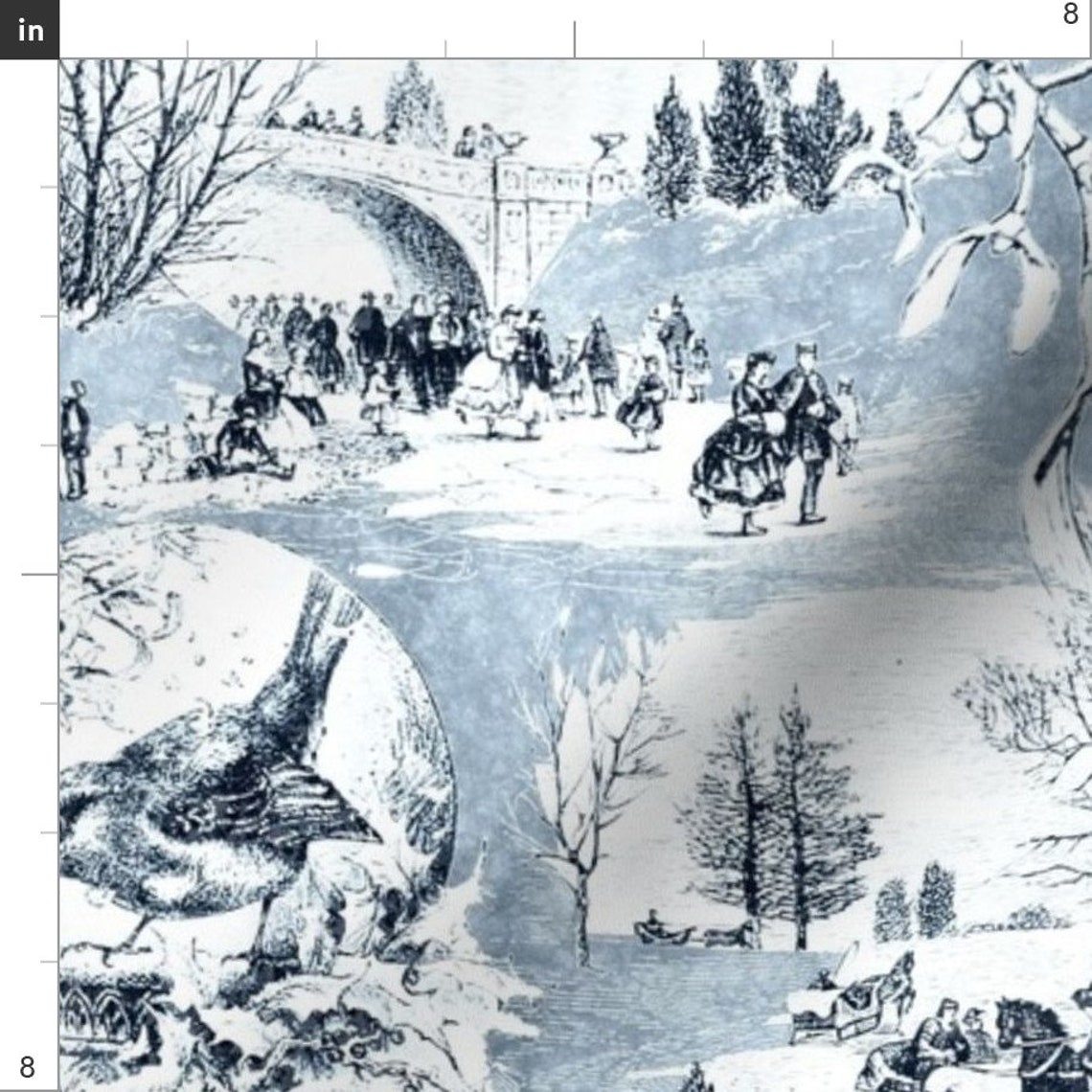 Holiday Snow Toile Fabric Vintage Winter Toile by Kociara - Etsy