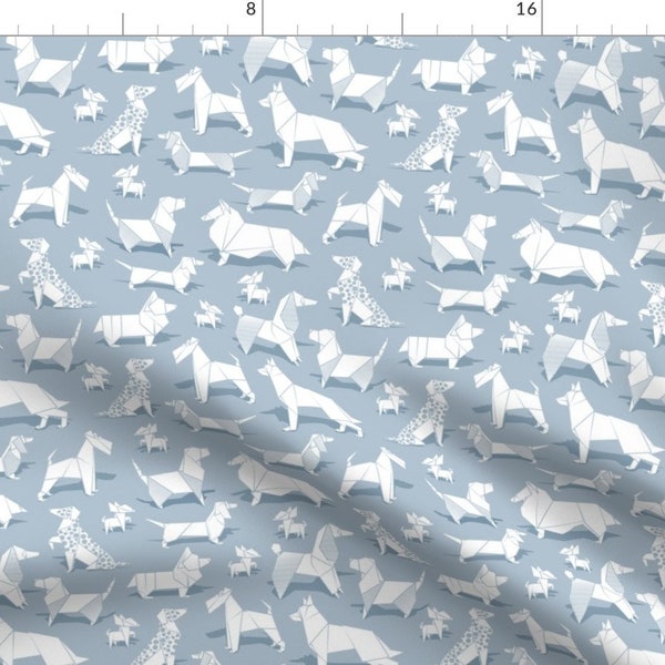 Origami Doggies Fabric - Small on Light Blue Chihuahuas Dachshunds Corgis Beagles German Shepherds By Selmacardo - Fabric with Spoonflower