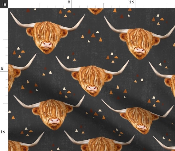 Highland Cattle Fabric Highland Cow on Grey Medium by Red