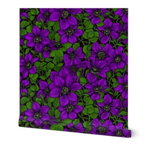 Clematis Floral Wallpaper Purple Clematis Vine by Katerina - Etsy