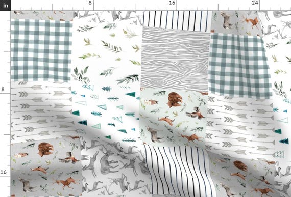 Baby Blanket Fabric - Rotated // Boho Woodland Creatures Cheater Quilt / Whole Cloth By Hipkiddesigns - Baby Blanket Fabric With Spoonflower
