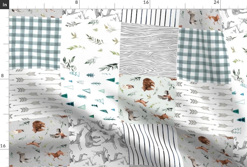 Baby Blanket Fabric - Rotated // Boho Woodland Creatures Cheater Quilt / Whole Cloth By Hipkiddesigns - Baby Blanket Fabric With Spoonflower image 1
