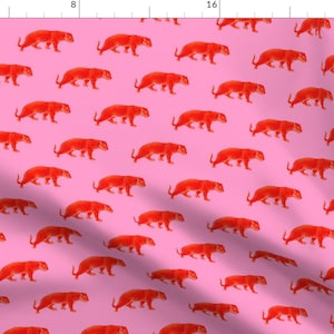 Bright Jungle Fabric - Vintage Leopards Pink by yesterdaycollection - Tropical Lopard Animal Print Fabric by the Yard by Spoonflower