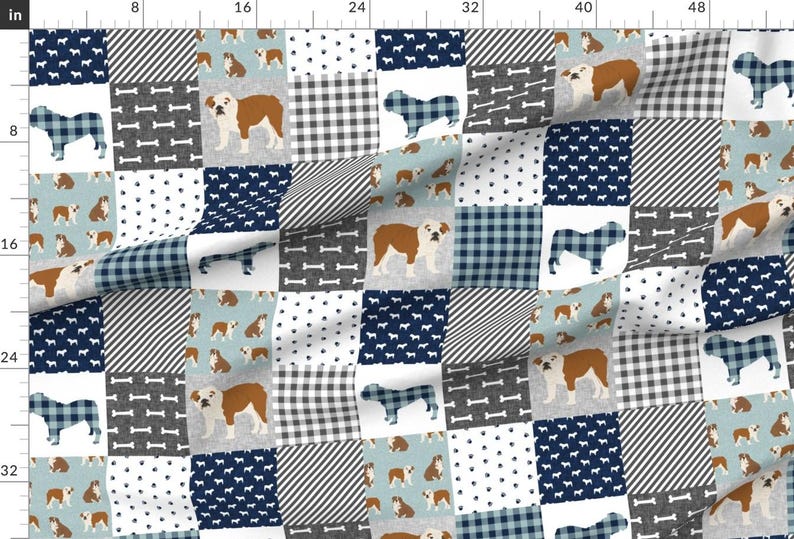 English Bulldog Fabric-English Bulldog Pet Quilt B Fabric Quilt Dog Breed Cheater By Petfriendly- Cotton Fabric By The Yard With Spoonflower image 2