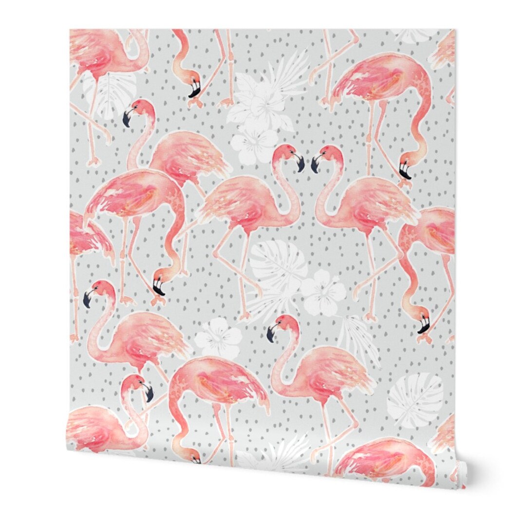 Flamingo Floral Wallpaper Tropical Flamingo by Nouveau - Etsy