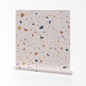 Neutral Muted Mauve Wallpaper - Terrazzo Texture By Michelleaitchison - Faux Weathered Removable Self Adhesive Wallpaper Roll by Spoonflower