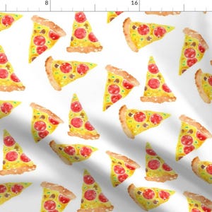 Watercolor Pizza Fabric - Pizza By Erinanne - Pizza Cotton Fabric By The Yard With Spoonflower