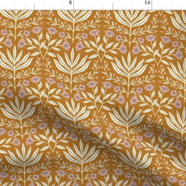 Burnt Orange Fabric - Small Clara by scarlet_soleil - Flower Damask Bohemian Folksy Rustic Boho Fabric by the Yard by Spoonflower